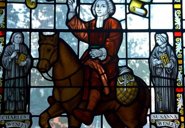  Image of stain glass window of Charles, John, and Susanna Wesley from the Rundle Memorial United Church in Banff, Canada. (Provided by Institute for Stained Glass in Canada) 