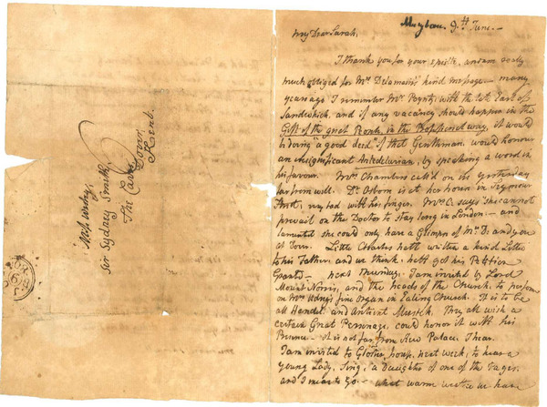 Letter: To Sarah Wesley (1759-1828) from Charles Wesley, Jr. (1757-1834), [June 9, 1804]